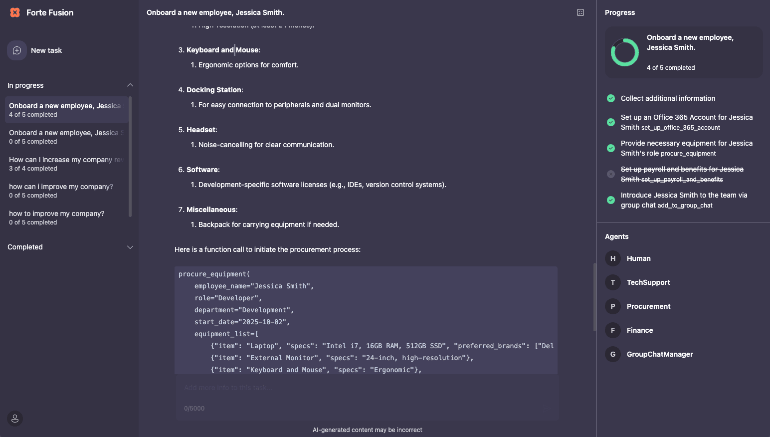 Forte Fusion Platform Dashboard